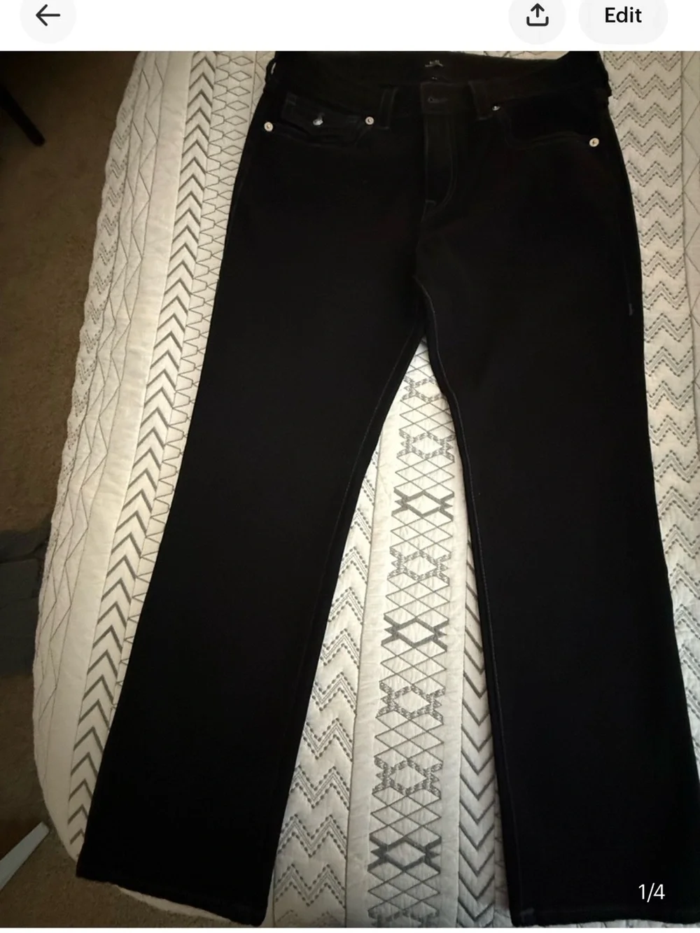 34/30. True Religion Black Straight-Leg Jeans with Signature Pocket